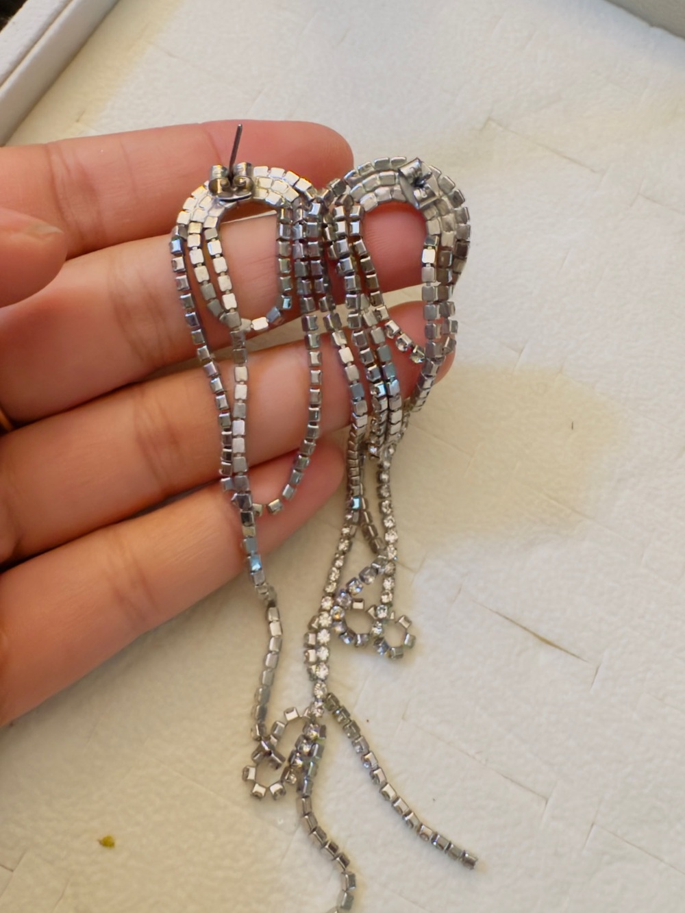 New without tag Zara Silver Crystal Chain Drop Earrings - Picture 6 of 6